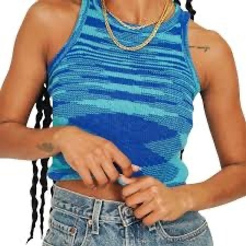 Women's Summer Ribbed Knit‎ Tie Dye Cropped Fitted Tank size Small